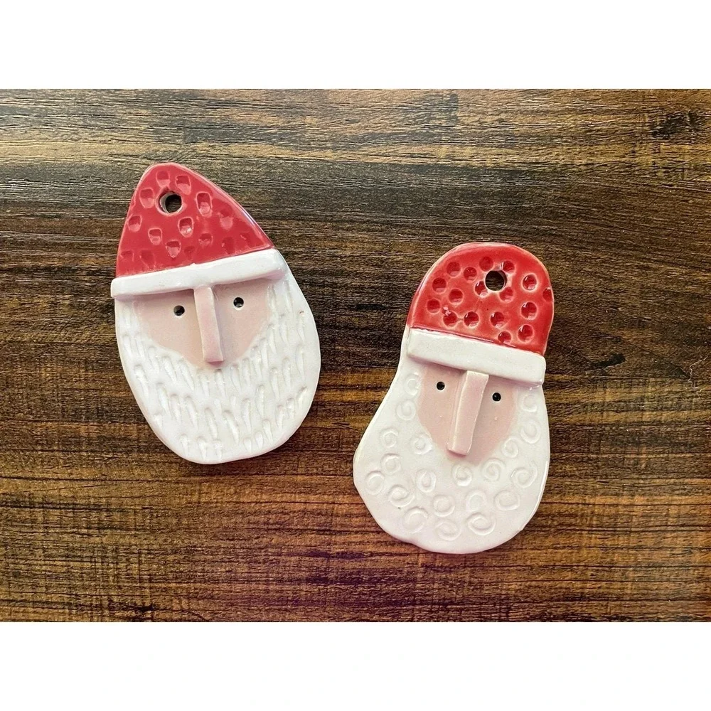 Handmade Santa Ornaments Set of 2 Stoneware Christmas Decor Local KS Artisan